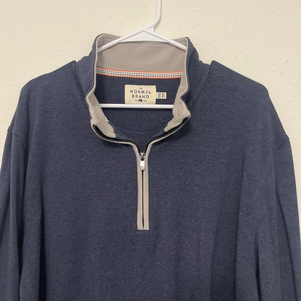 THE NORMAL BRAND Men's Puremeso Weekend 1/4 Zip Sweater Navy Blue Size XXL/2XL